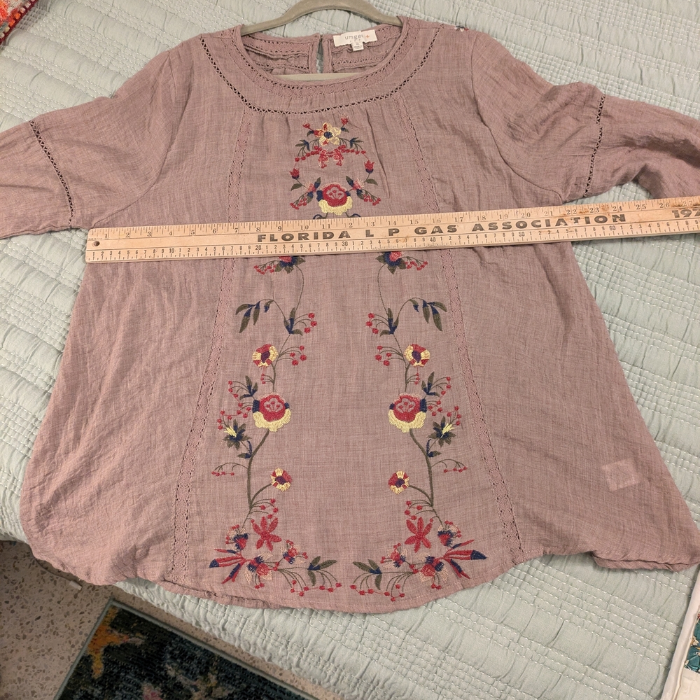 Umgee Purple Embellished 3/4 Sleeve Blouse